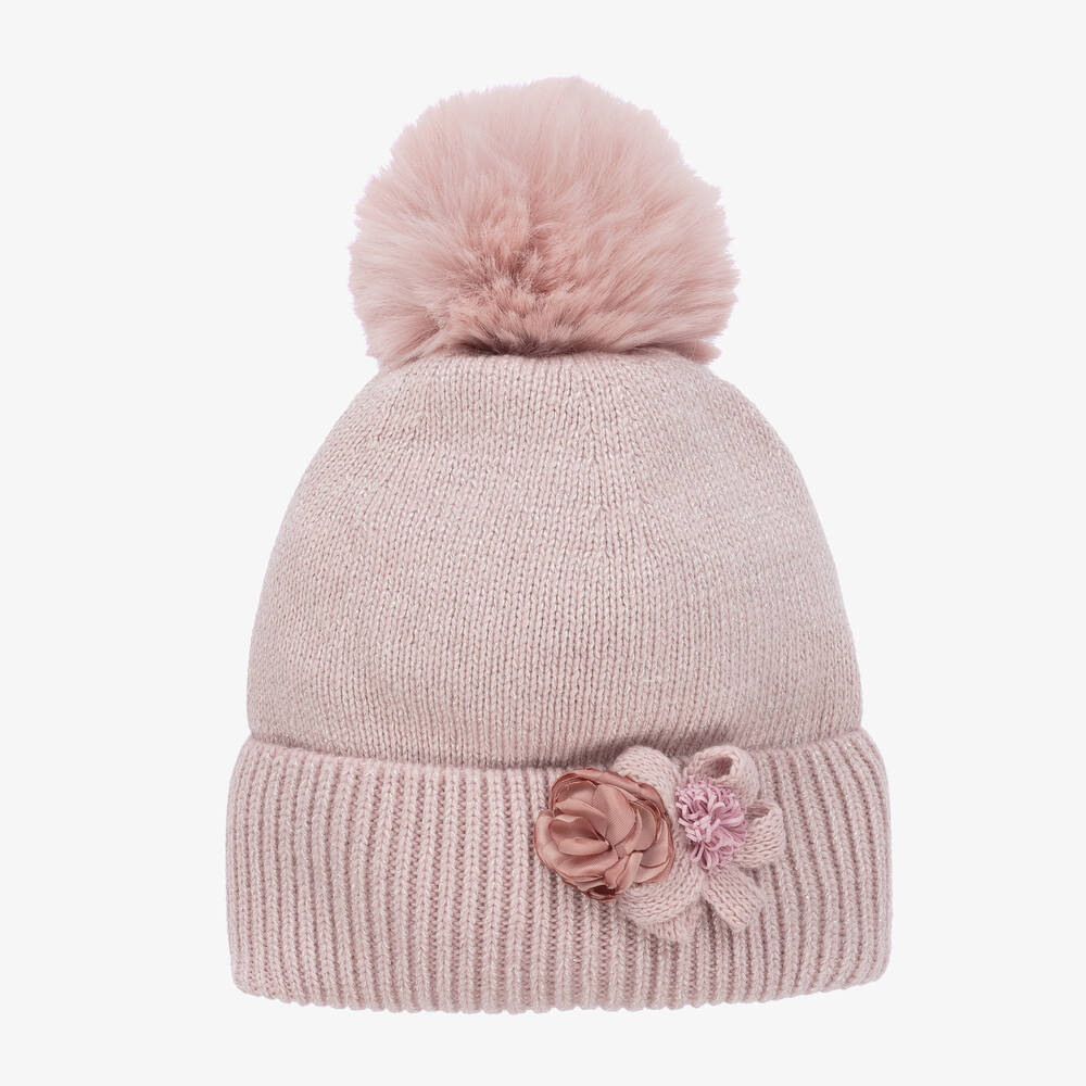 Jamiks - Girls Pink Flower Pom-Pom Hat | Childrensalon