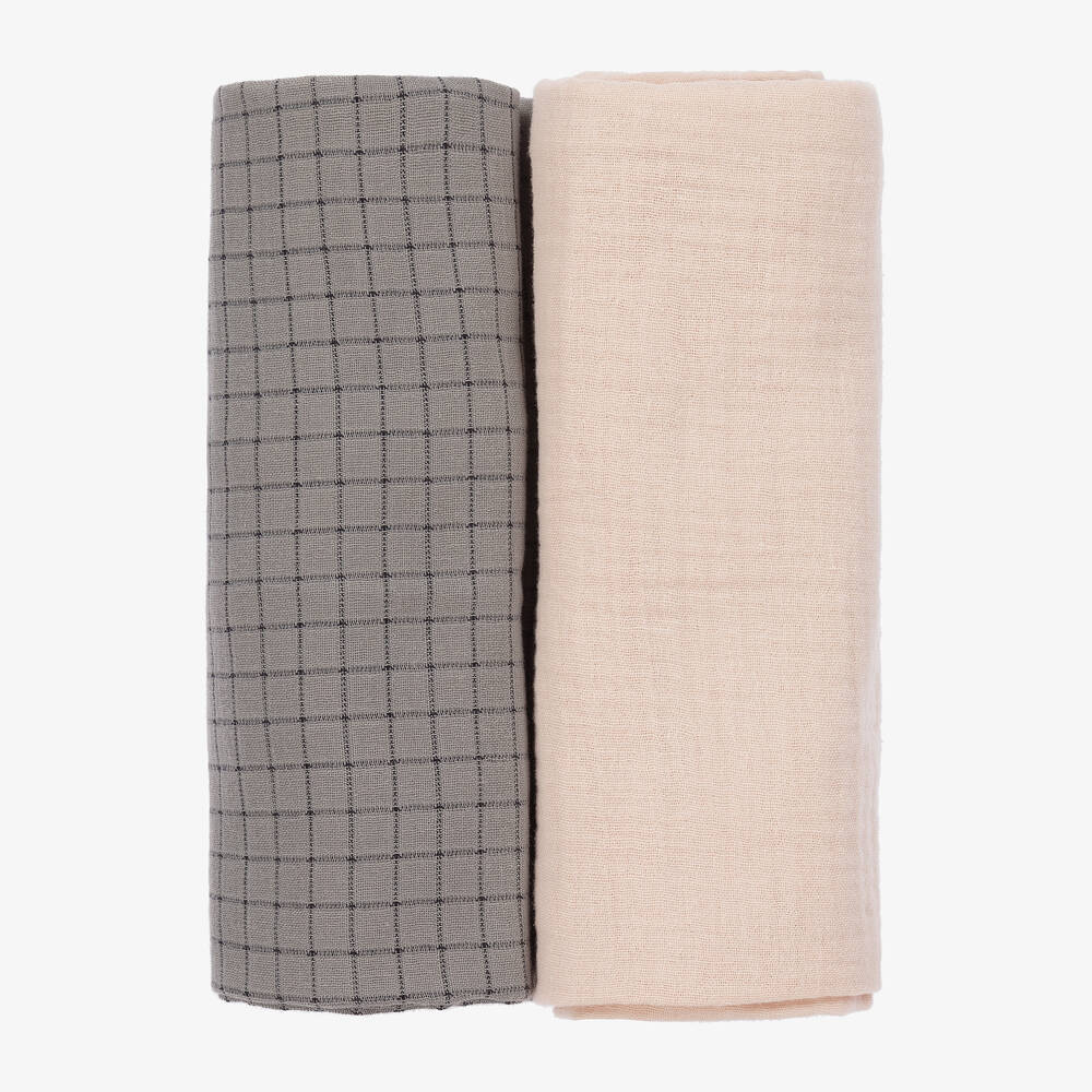 Jamiks - Pink & Grey Muslin Cloths (2 Pack) | Childrensalon