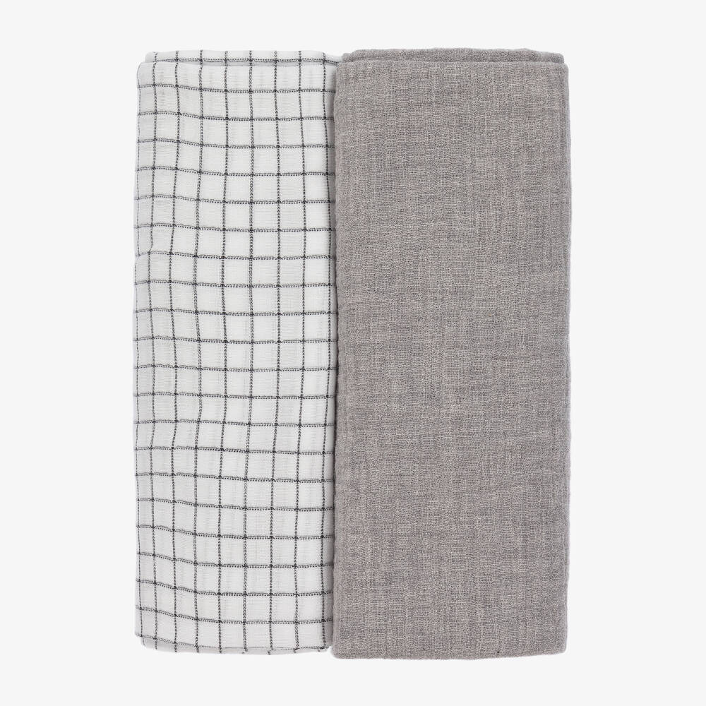 Jamiks - White & Grey Muslin Cloths (2 Pack) | Childrensalon