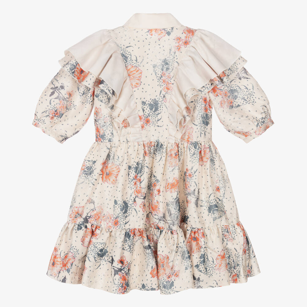 Jessie and James London - Girls Ivory Floral Ruffle Dress ...