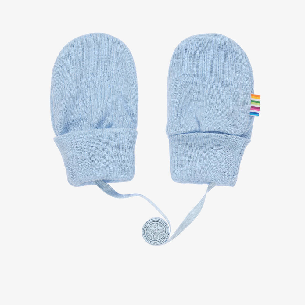 Joha - Blue Merino Wool Baby Mittens | Childrensalon