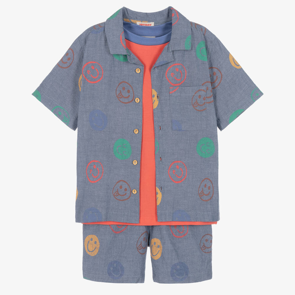 Joyday - Blaues Smiley-Chambray-Shorts-Set | Childrensalon