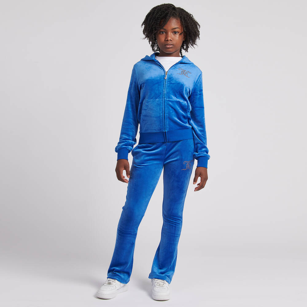 Juicy Couture - Girls Blue Velour Flared Joggers