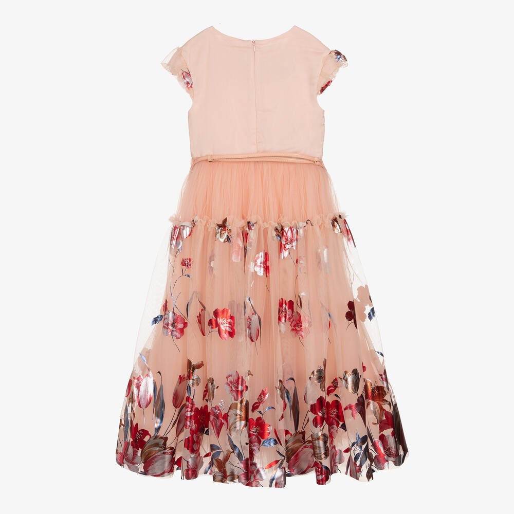 Junona - Girls Pink & Red Floral Tulle Dress | Childrensalon Outlet
