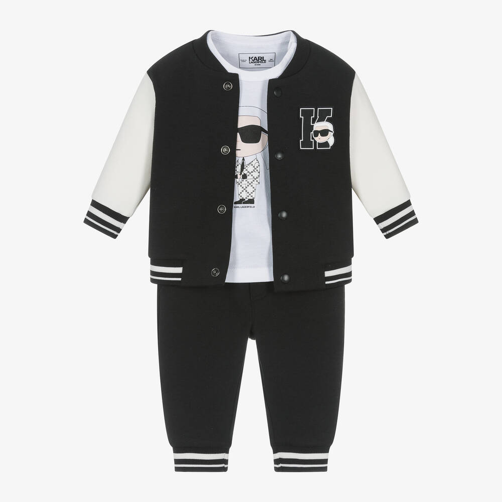 KARL LAGERFELD KIDS - طقم بدلة رياضية أطفال ولادي قطن لون أسود | Childrensalon