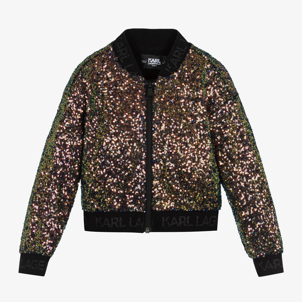 KARL LAGERFELD KIDS - Girls Green Sequin Bomber Jacket | Childrensalon