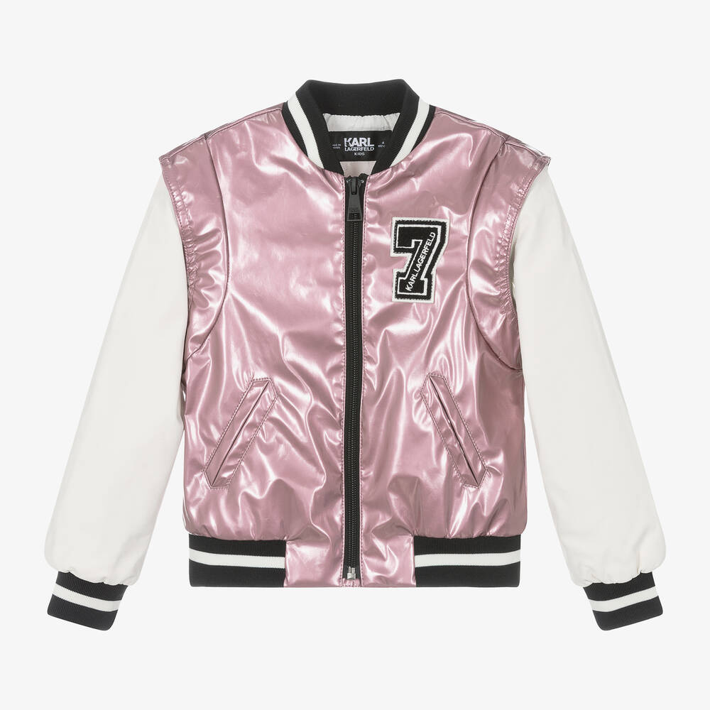 KARL LAGERFELD KIDS - Girls Metallic Pink Varsity Jacket | Childrensalon