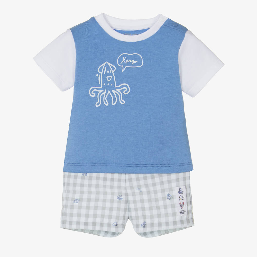 KENZO KIDS - Baby Boys Blue & Grey Gingham Shorts Set | Childrensalon