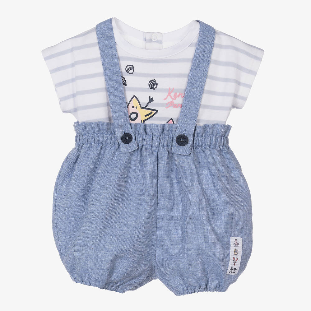 KENZO KIDS - Baby Girls Blue Striped Cotton Shorts Set | Childrensalon