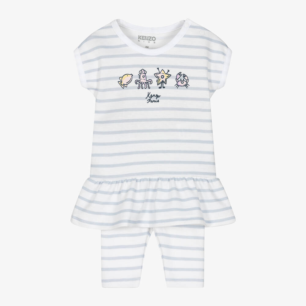 KENZO KIDS - Baby Girls White Striped Cotton Dress Set | Childrensalon