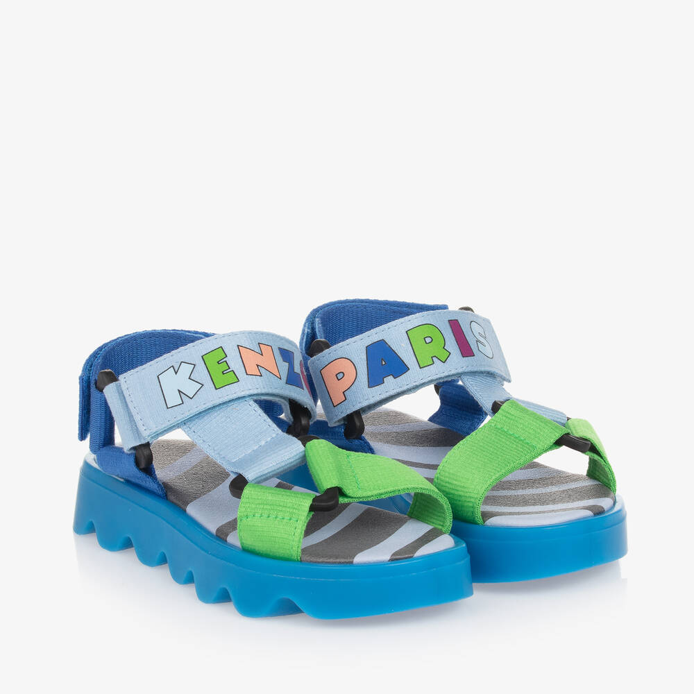 KENZO KIDS - صندل بشريط لاصق لون أزرق بألوان بلوك | Childrensalon