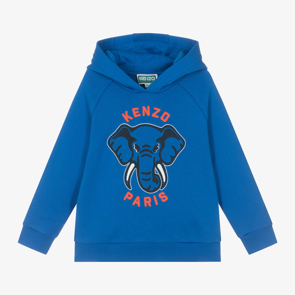 KENZO KIDS - Boys Blue Cotton Elephant Hoodie | Childrensalon