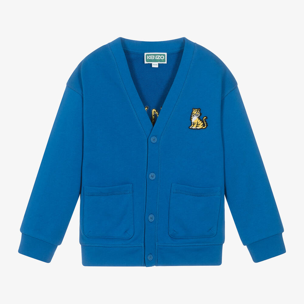 KENZO KIDS - Boys Blue Cotton Tiger Cardigan | Childrensalon