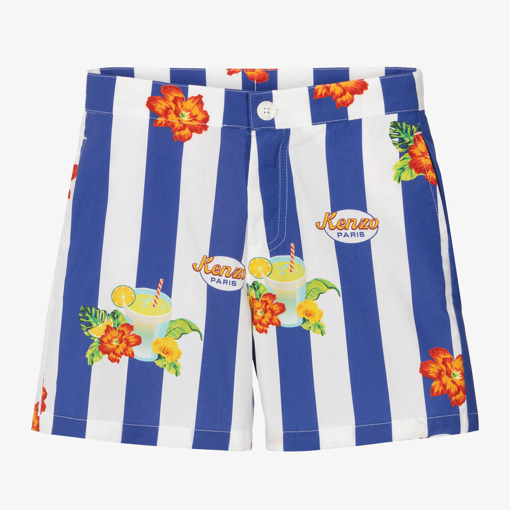 KENZO KIDS - Boys Blue Striped Cotton Shorts | Childrensalon