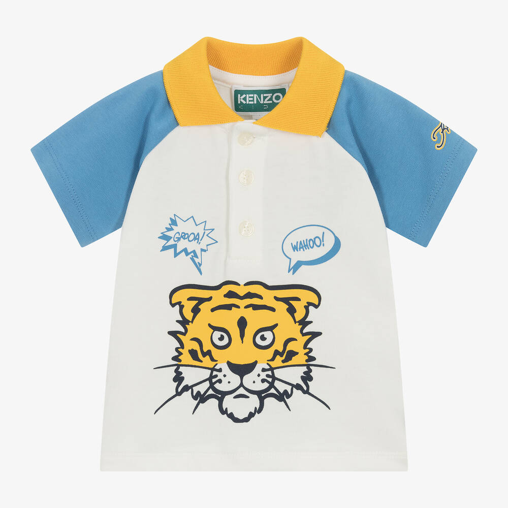 KENZO KIDS - توب بولو أطفال ولادي قطن عضوي جيرسي لون عاجي | Childrensalon