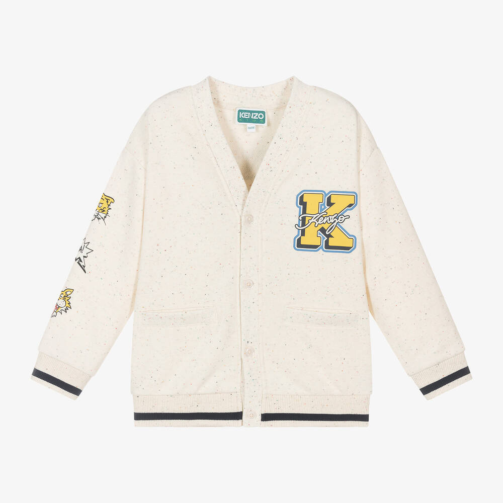 KENZO KIDS - Boys Ivory Cotton Tiger Varsity Cardigan | Childrensalon