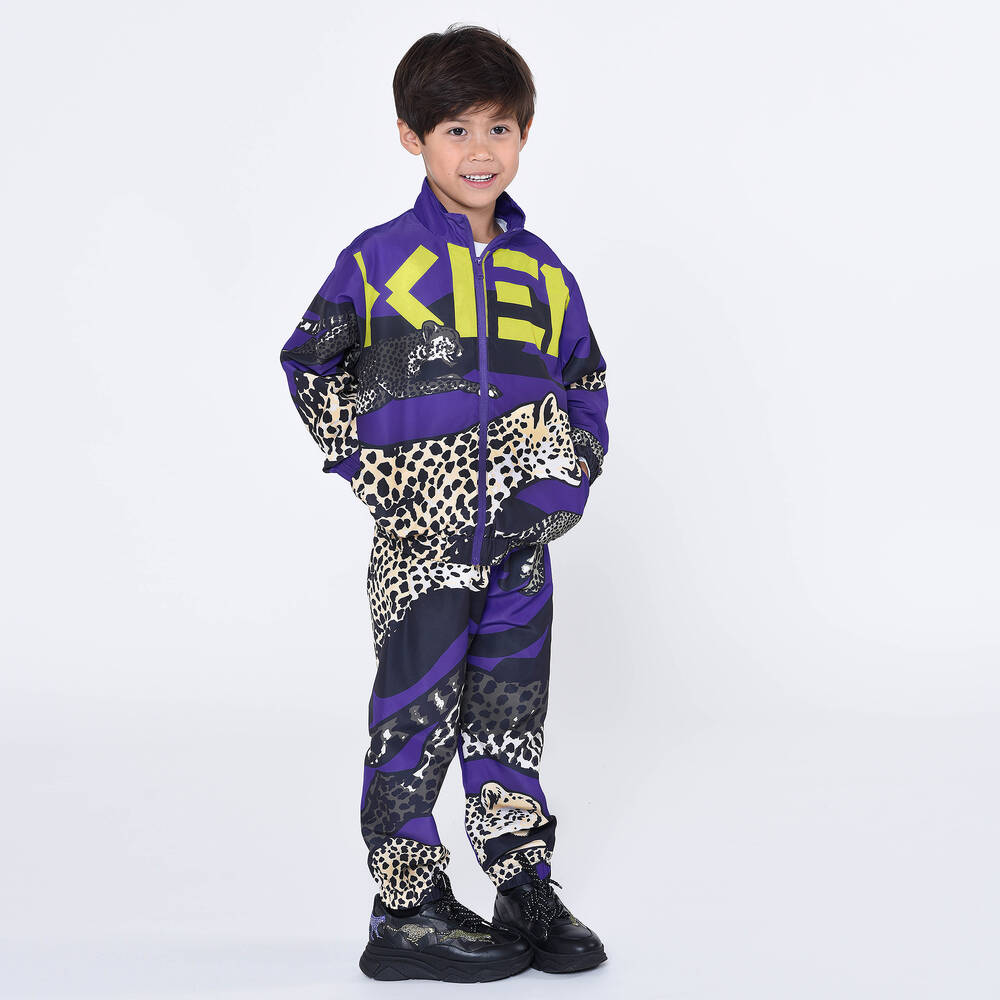 KENZO KIDS - Boys Purple Cheetah Zip-Up Top | Childrensalon Outlet