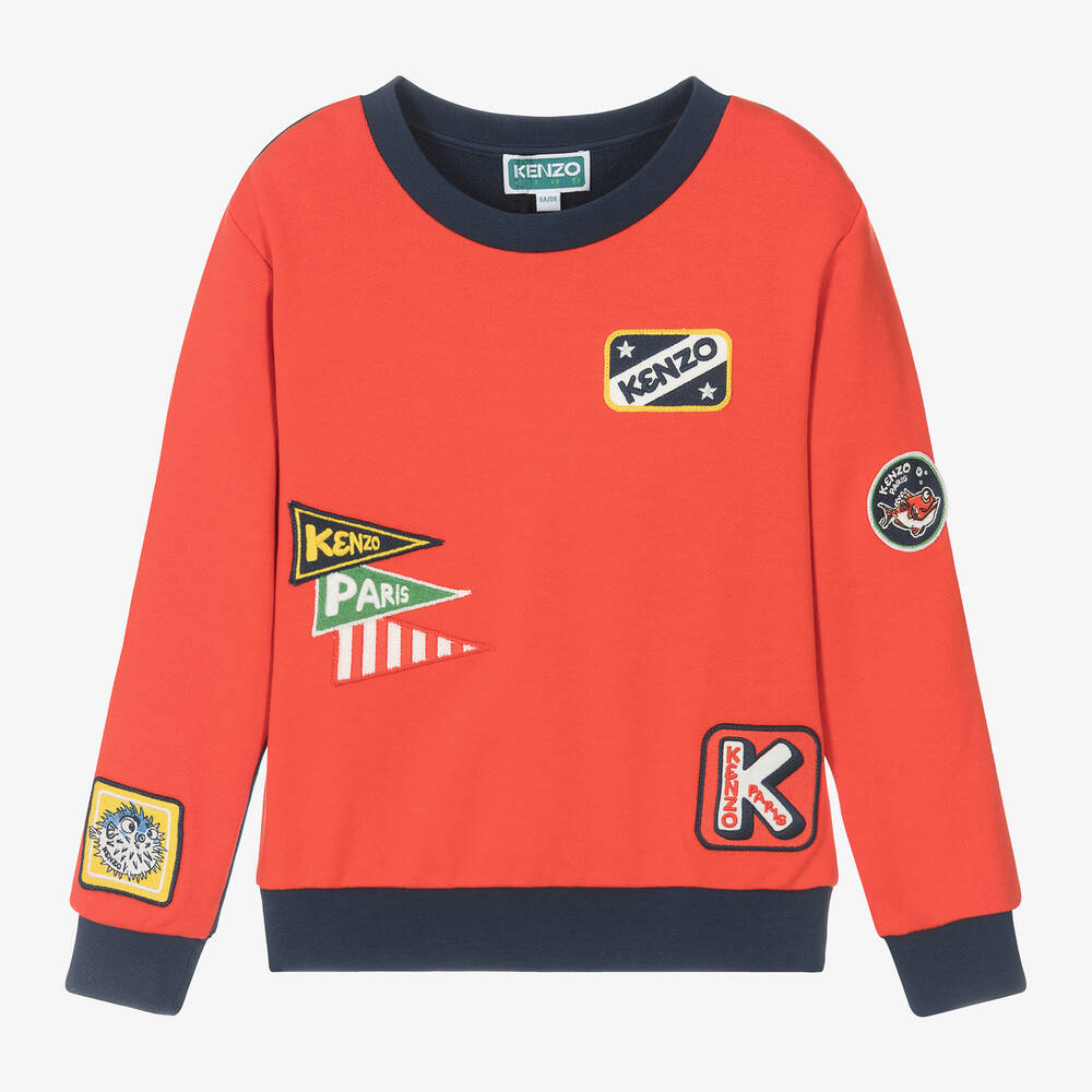 KENZO KIDS - Сине-красный свитшот из хлопка для мальчиков | Childrensalon