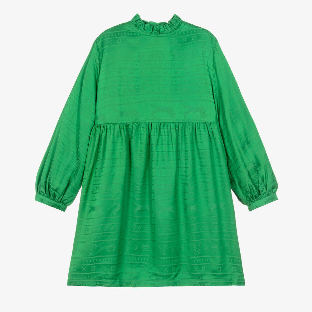 KENZO KIDS - Grünes Jacquard-Kleid aus Satin | Childrensalon