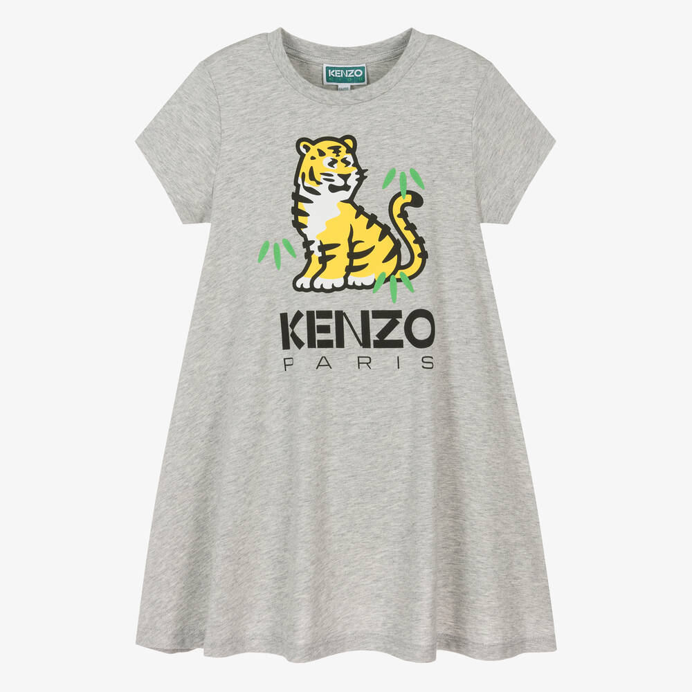 KENZO KIDS - Robe gris chiné en coton Kotora fille | Childrensalon