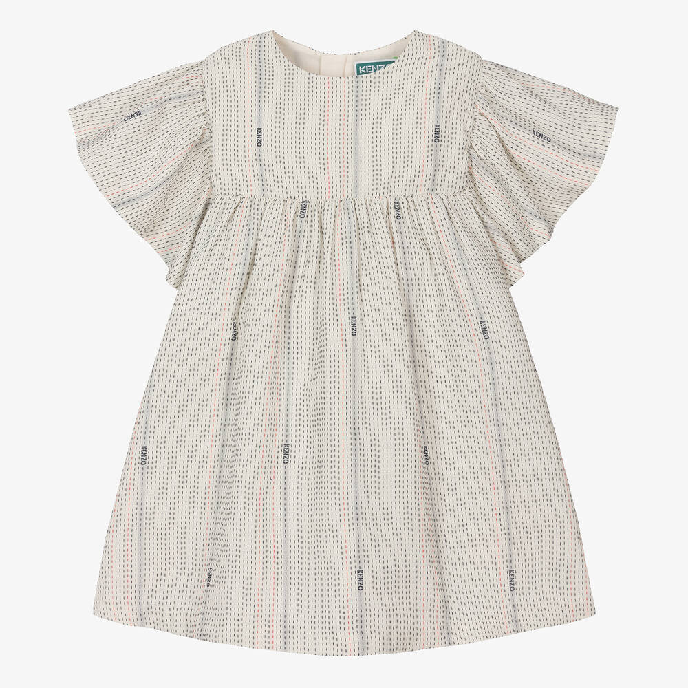 KENZO KIDS - Girls Ivory Cotton Striped Dress | Childrensalon