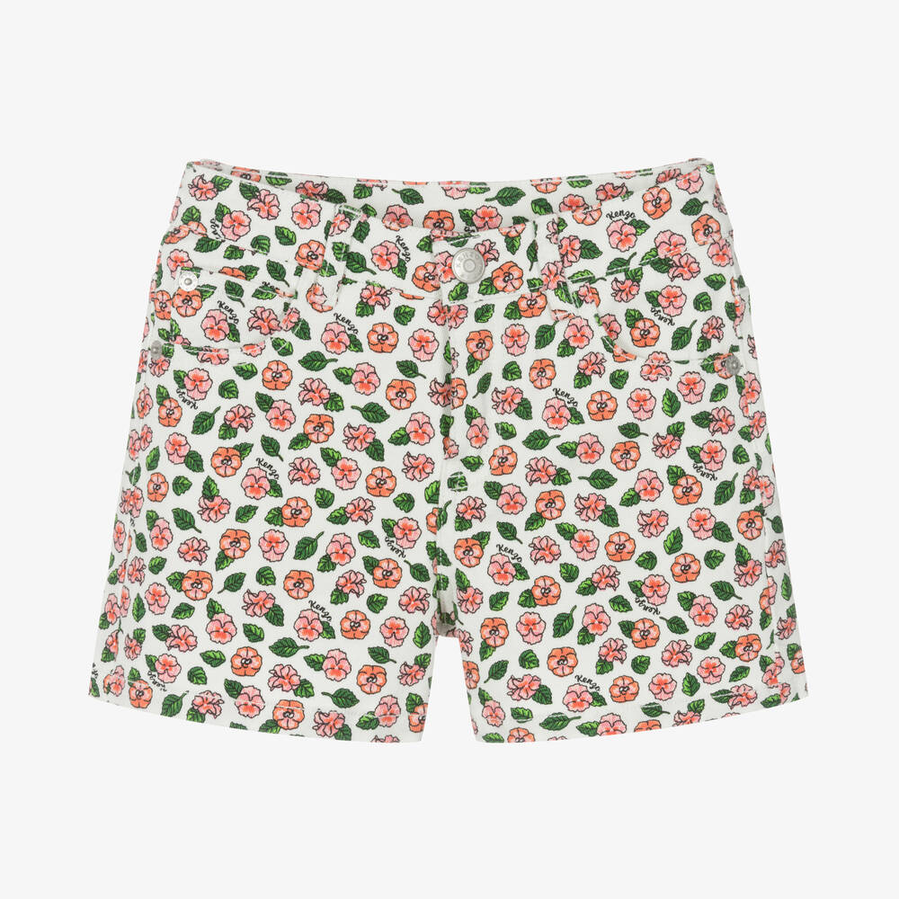 KENZO KIDS - Girls Ivory Floral Cotton Shorts | Childrensalon