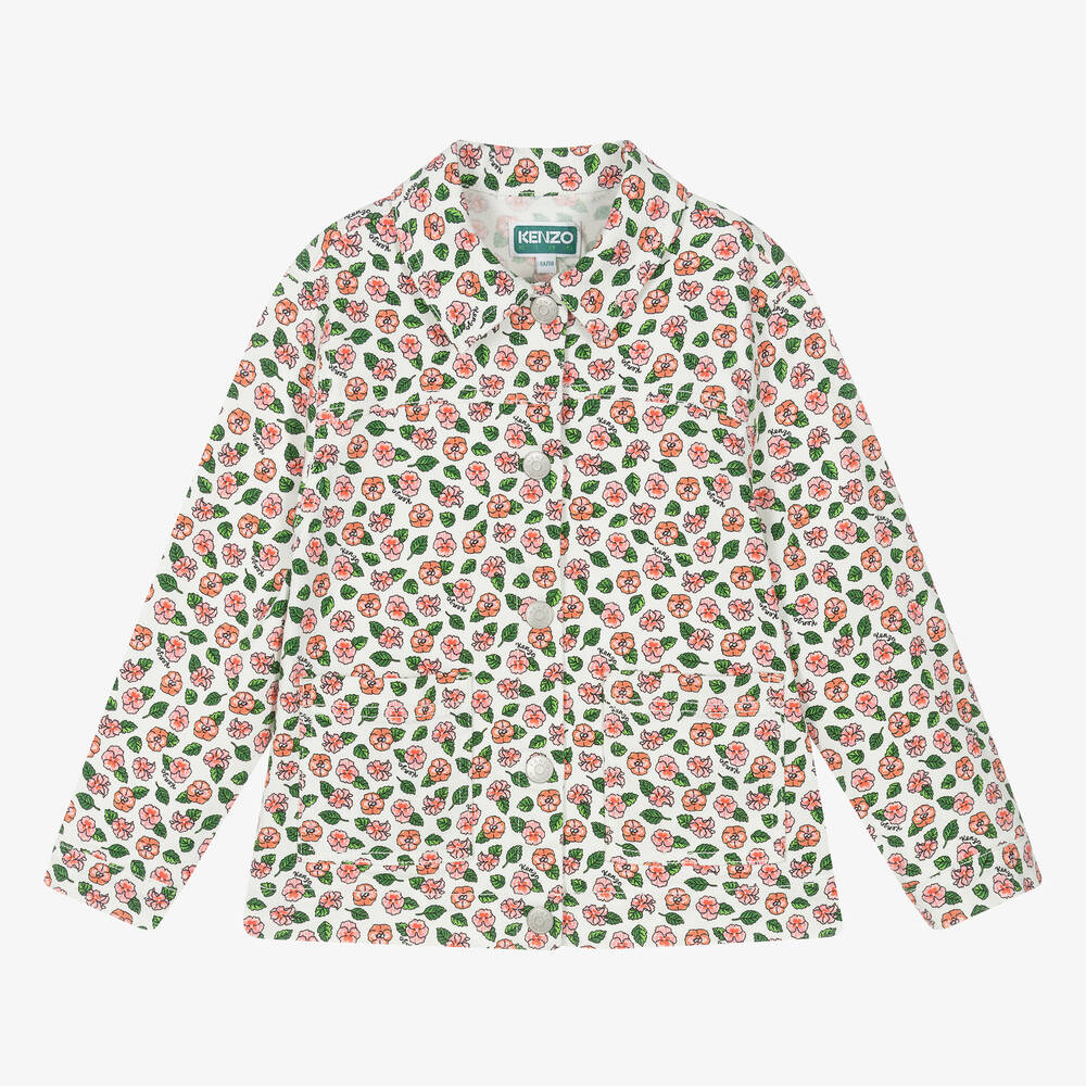 KENZO KIDS - Girls Ivory Floral Denim Jacket | Childrensalon