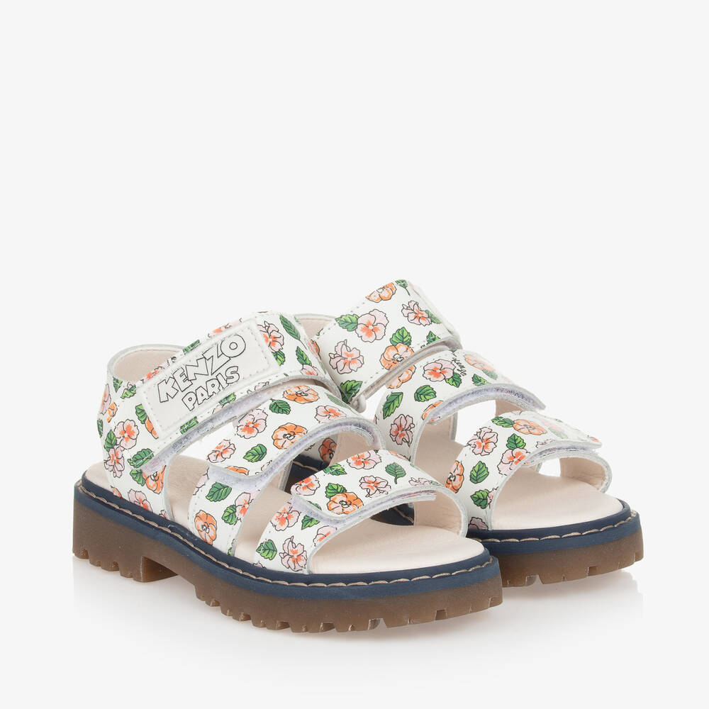 KENZO KIDS - Girls Ivory Floral Print Leather Sandals | Childrensalon