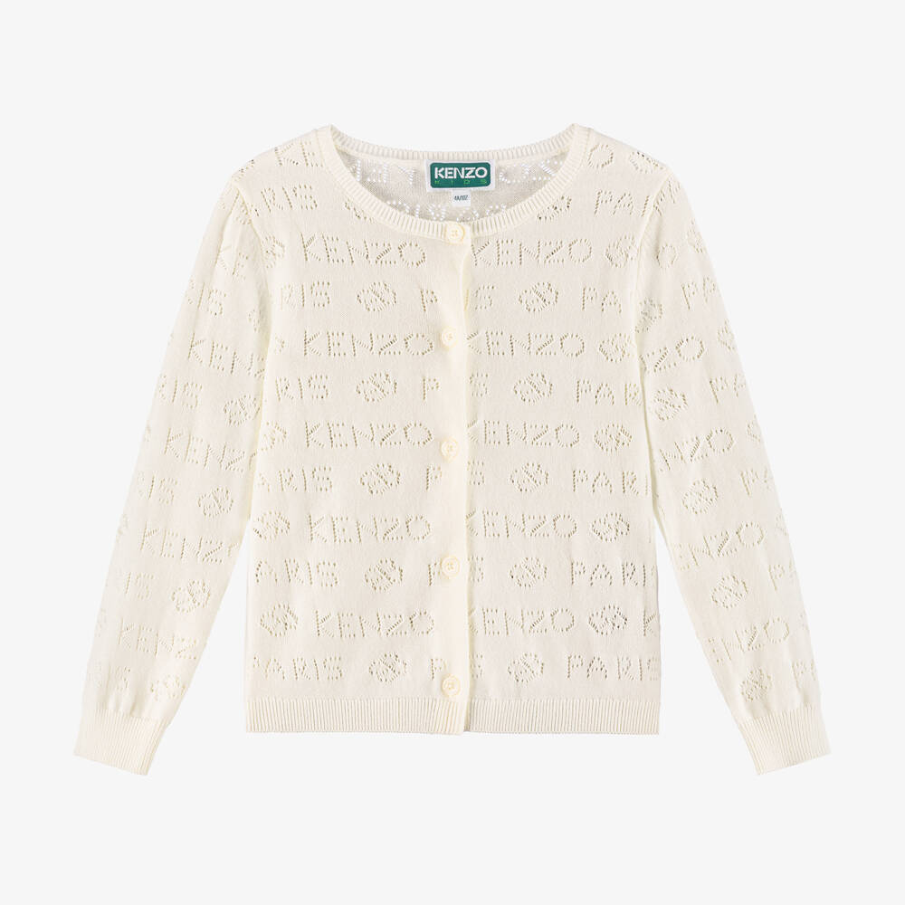 KENZO KIDS - Girls Ivory Organic Cotton Knit Cardigan | Childrensalon