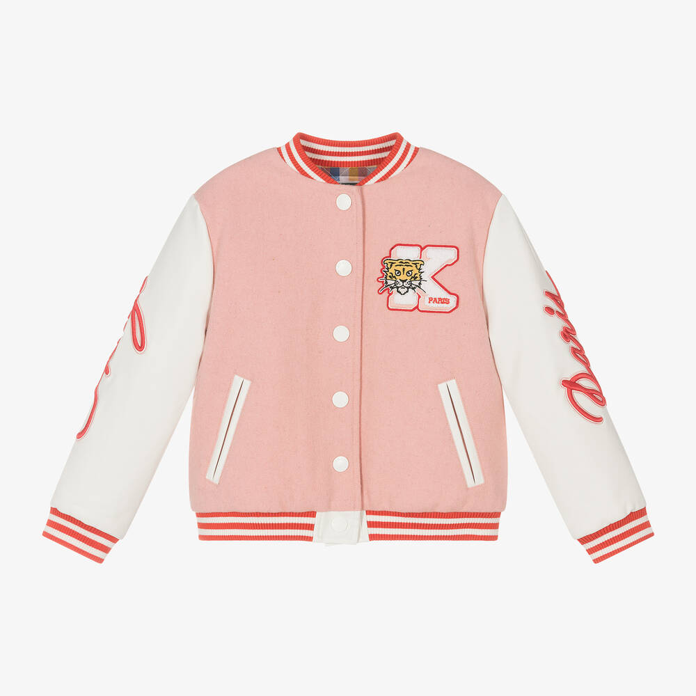 KENZO KIDS - Girls Pink Wool Baseball Jacket  | Childrensalon