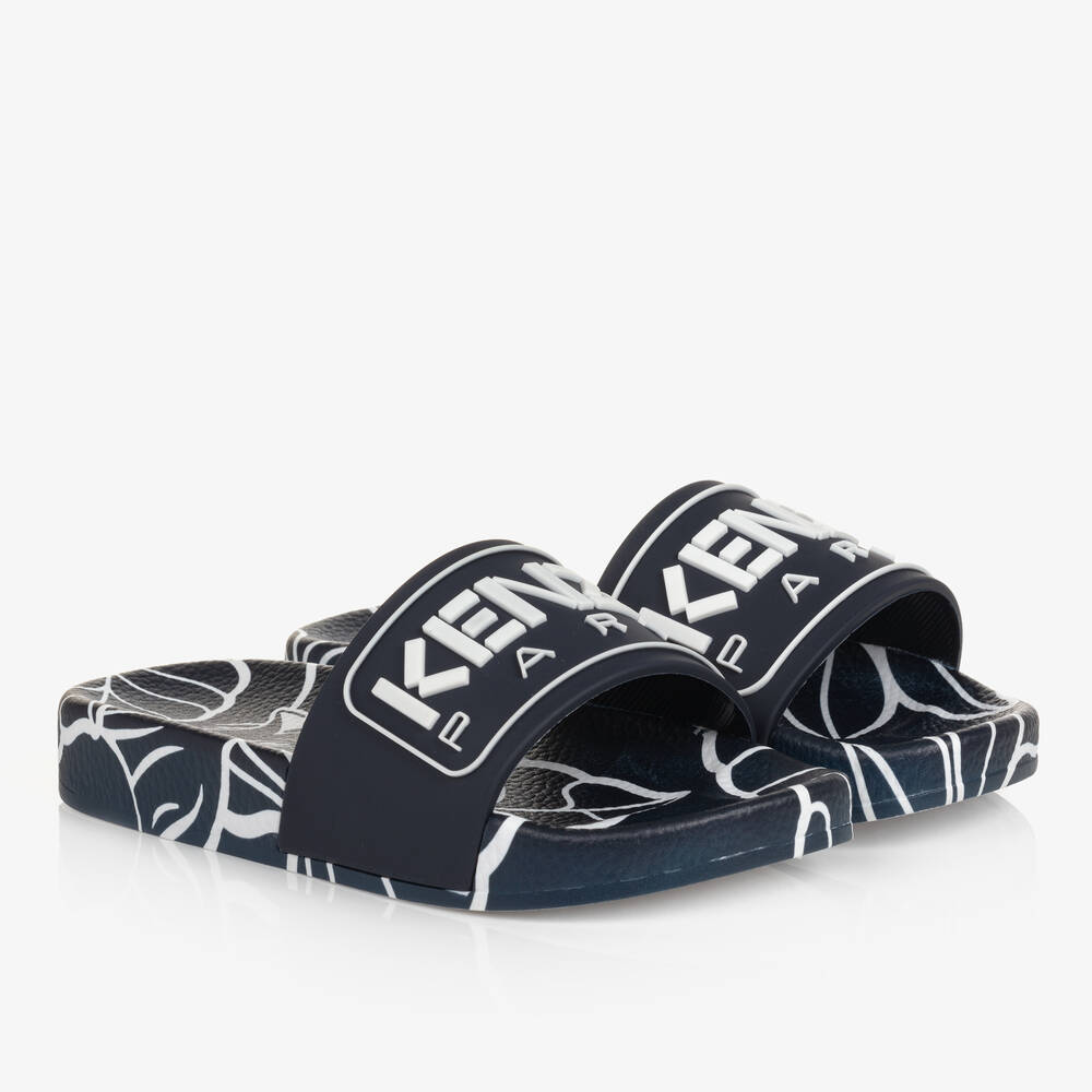 KENZO KIDS - Navy Blue Tiger & Elephant Sliders | Childrensalon