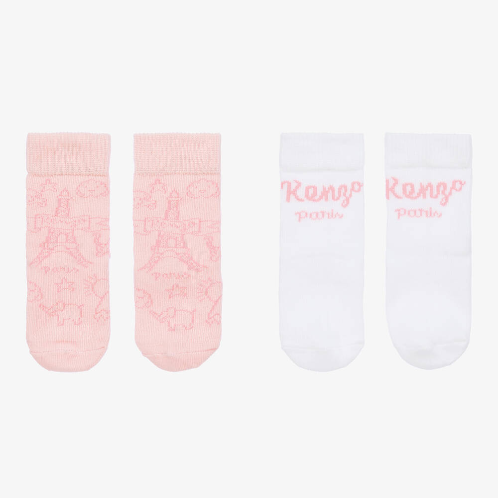 KENZO KIDS - Pink & White Cotton Baby Socks (2 Pack) | Childrensalon