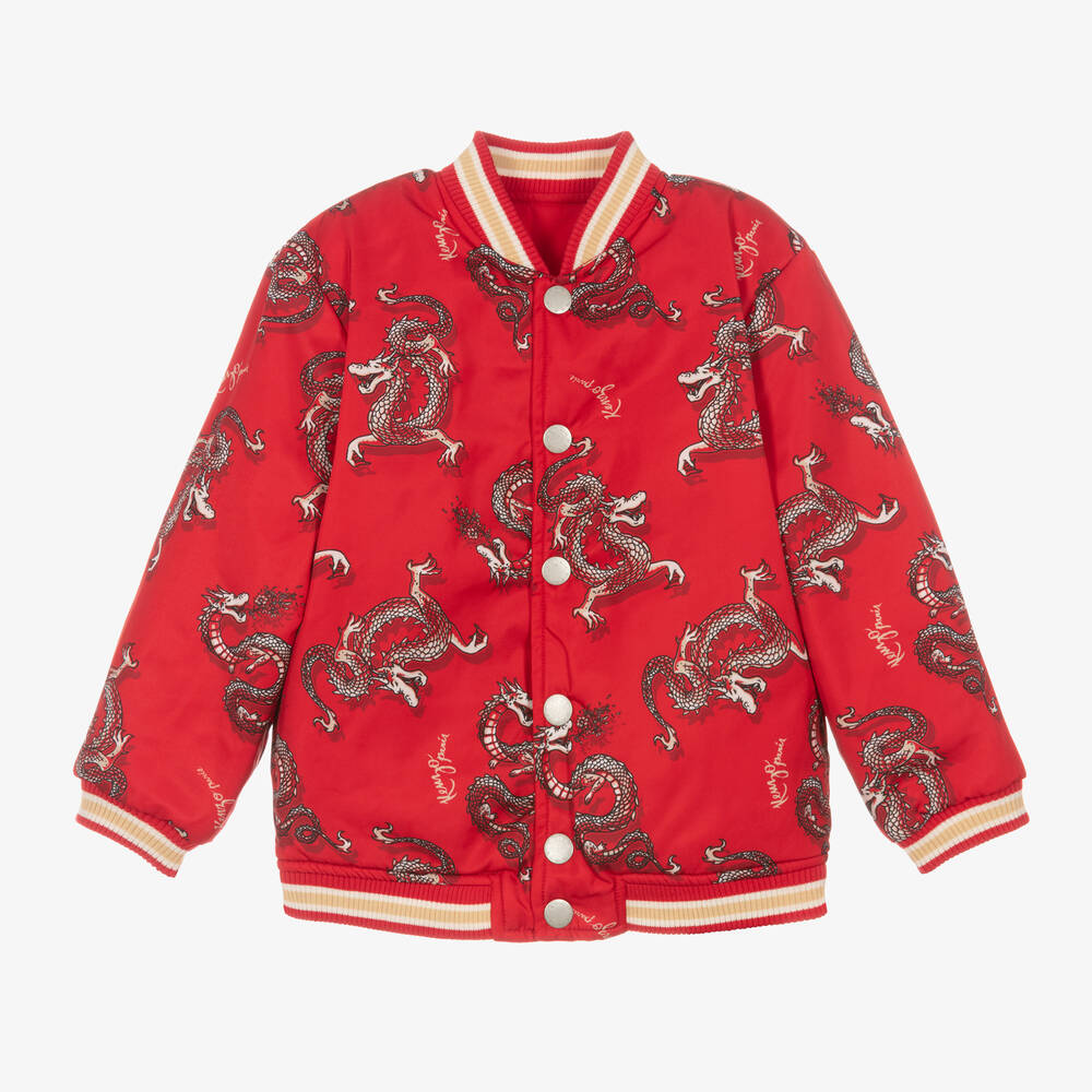 KENZO KIDS - Red Reversible Dragon Letterman Jacket | Childrensalon