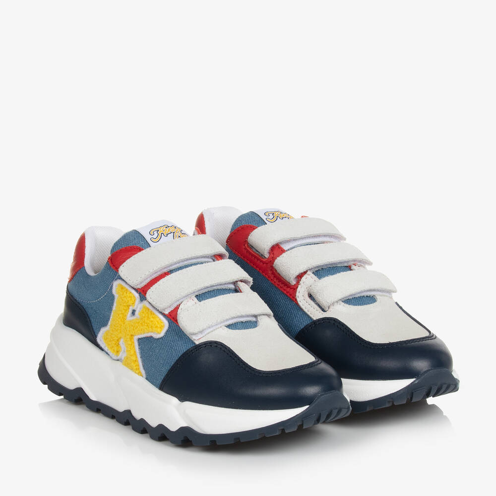 KENZO KIDS - Teen Blue Denim-Effect Velcro Sneakers | Childrensalon