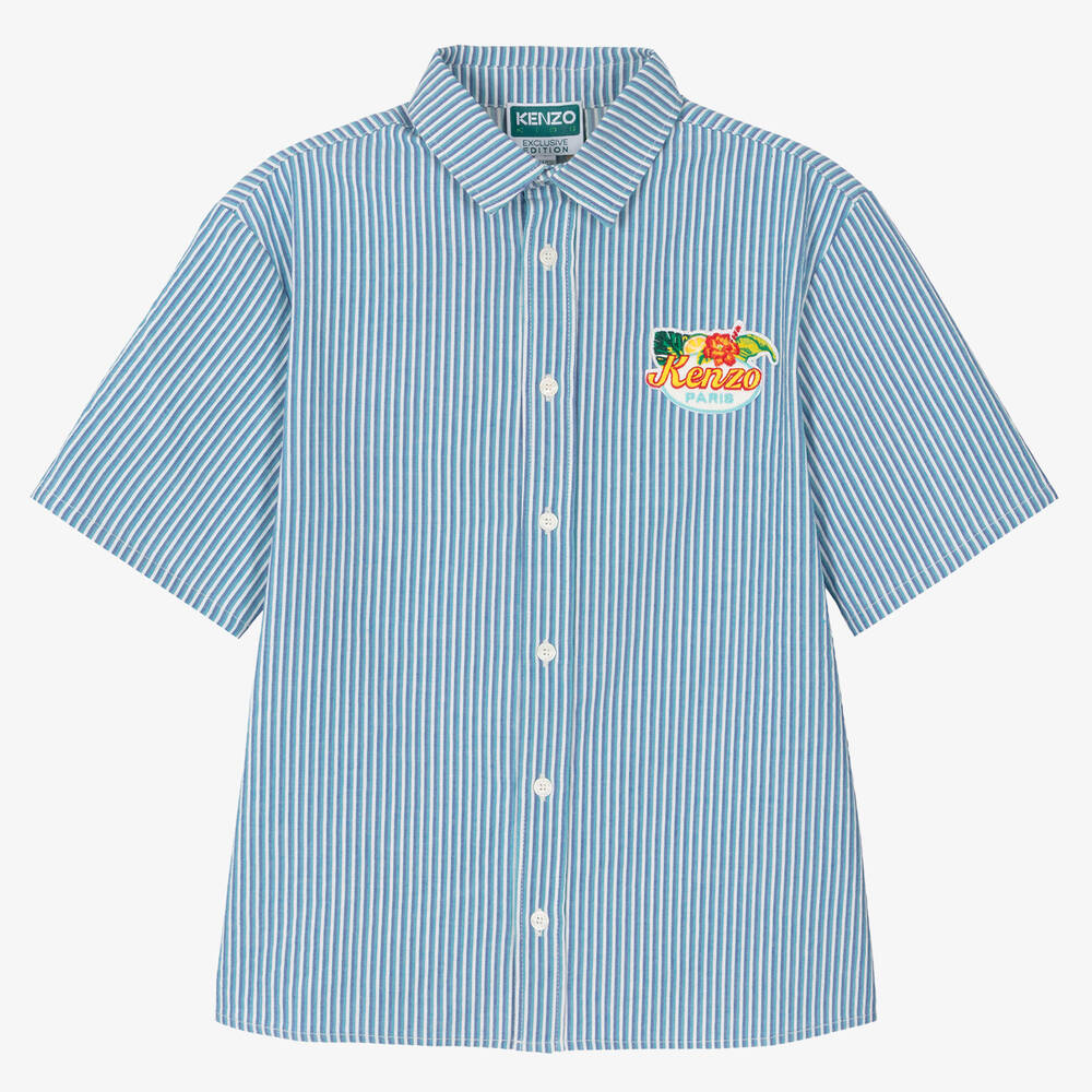 KENZO KIDS - Teen Boys Blue Striped Shirt | Childrensalon