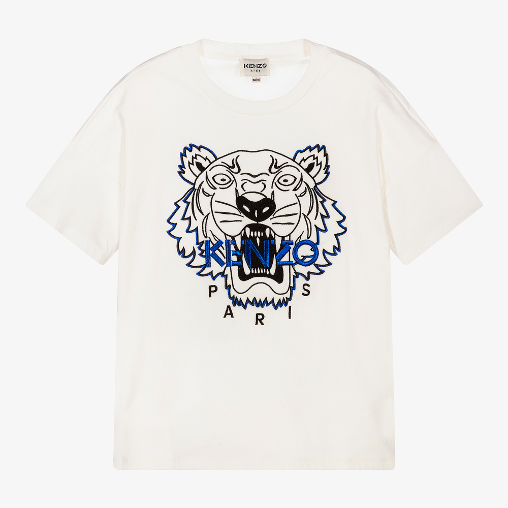 KENZO KIDS - Teen Boys Ivory Tiger T-Shirt Outlet