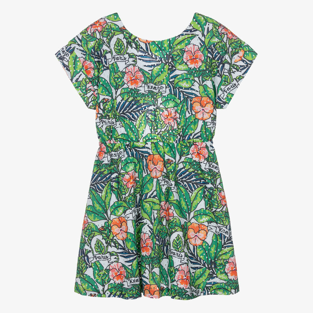 KENZO KIDS - Teen Girls Green Floral Jungle Leaf Dress | Childrensalon