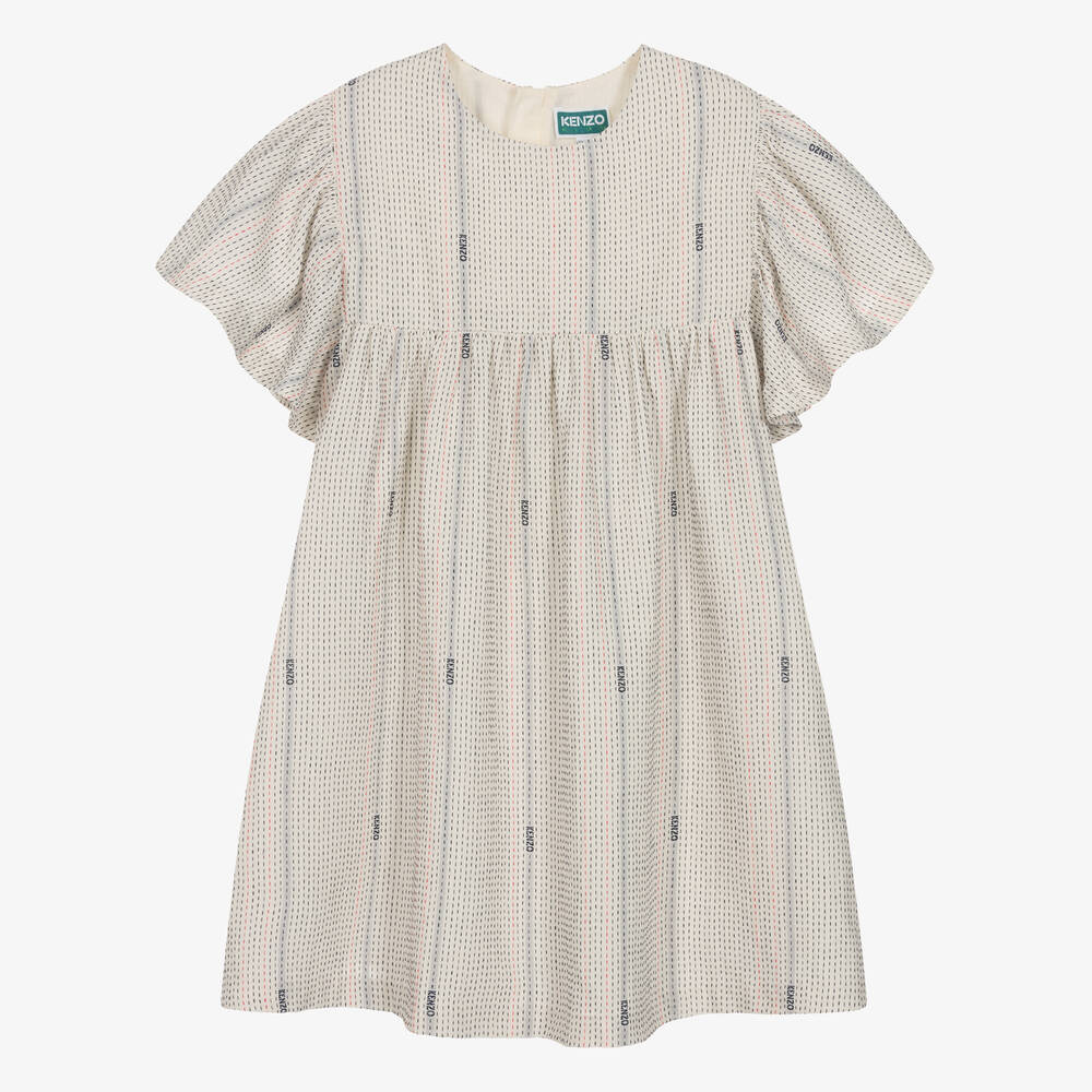 KENZO KIDS - Teen Girls Ivory Cotton Striped Dress | Childrensalon