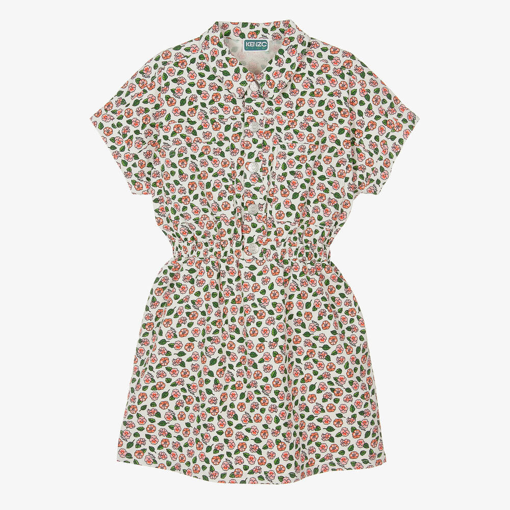 KENZO KIDS - Teen Girls Ivory Floral Denim Dress | Childrensalon