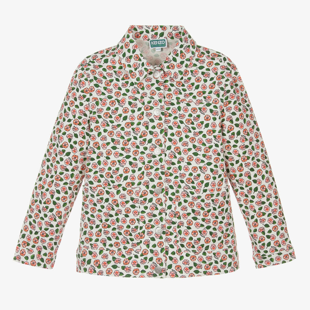 KENZO KIDS - Teen Girls Ivory Floral Denim Jacket | Childrensalon