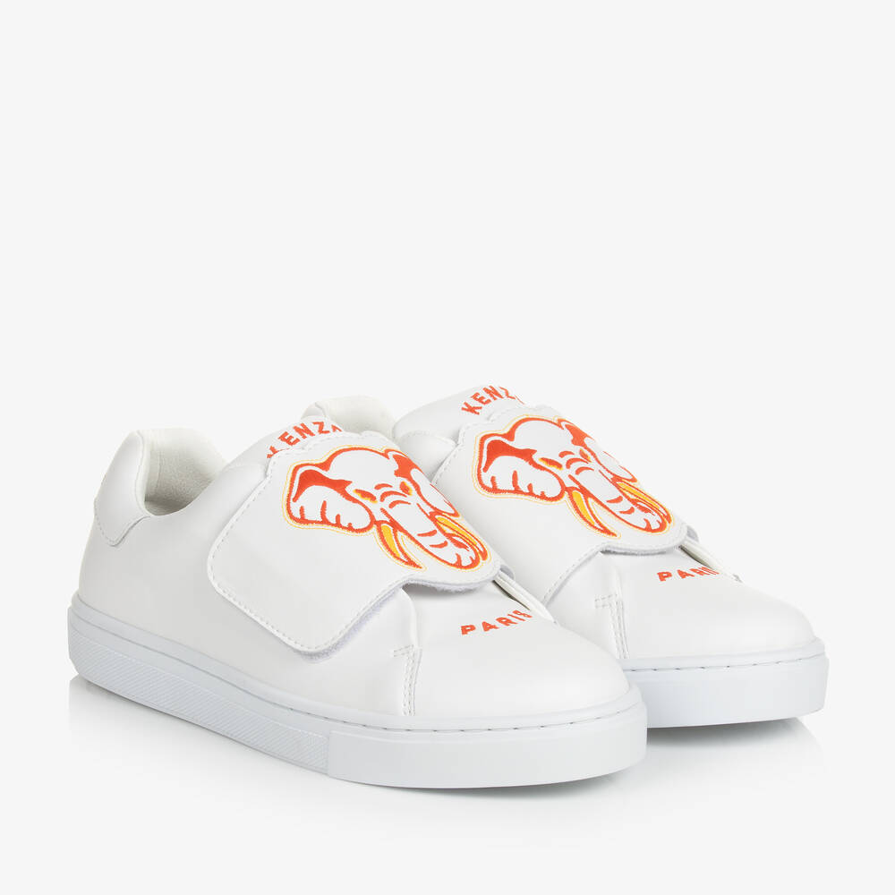 KENZO KIDS - Teen Ivory Leather Elephant Trainers | Childrensalon