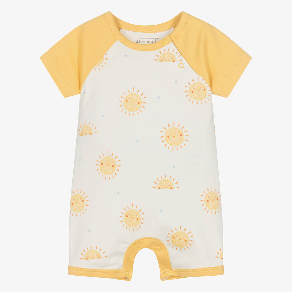 Kissy Love - Barboteuse ivoire et jaune en coton | Childrensalon