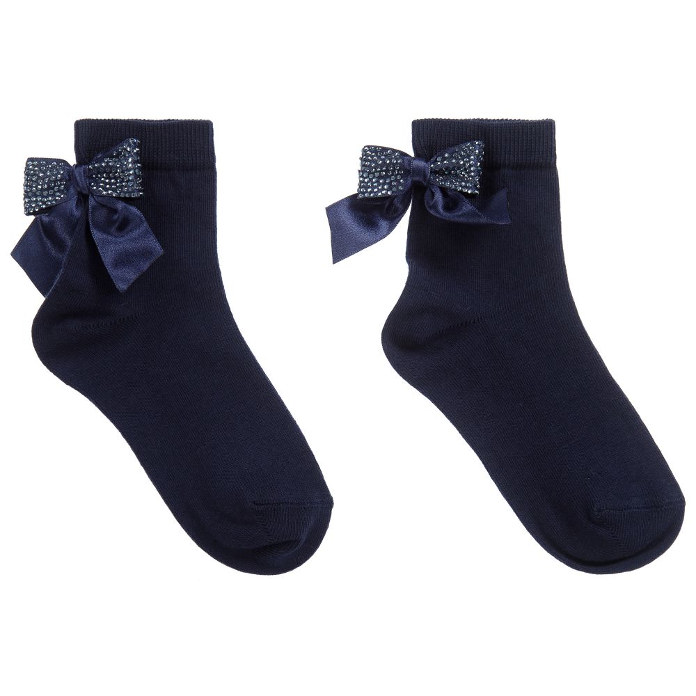 La Perla - Girls Navy Blue Bow Socks | Childrensalon Outlet