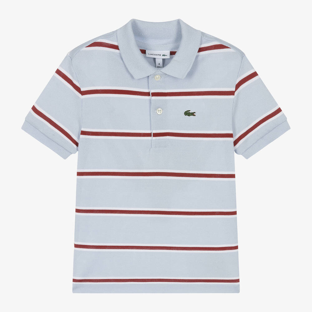 Lacoste - توب بولو قطن مقلم لون أزرق فاتح للأولاد | Childrensalon