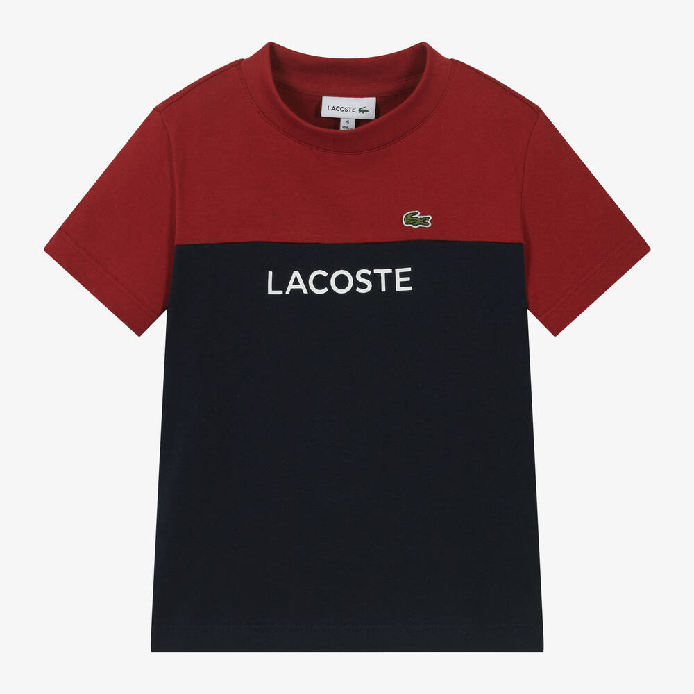 Lacoste - تيشيرت قطن عضوي لون كحلي وأحمر للأولاد | Childrensalon