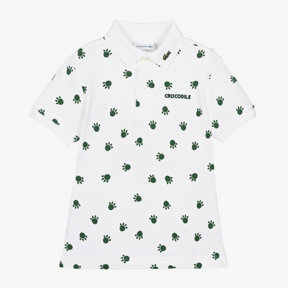 Lacoste - Boys White Crocodile Paws Polo Shirt | Childrensalon