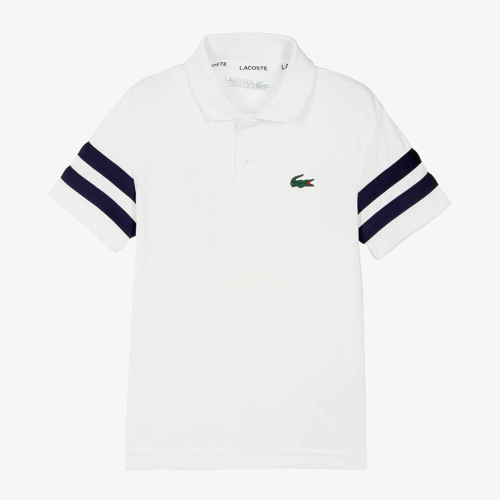 Lacoste - توب بولو بيكيه لون أبيض للأولاد (UPF30) | Childrensalon