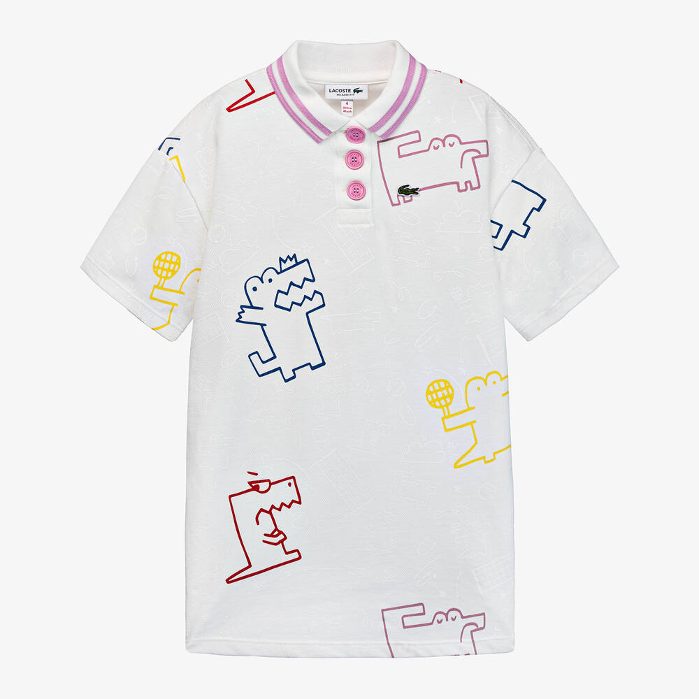 Lacoste - Girls White Cotton Tennis Polo Dress | Childrensalon