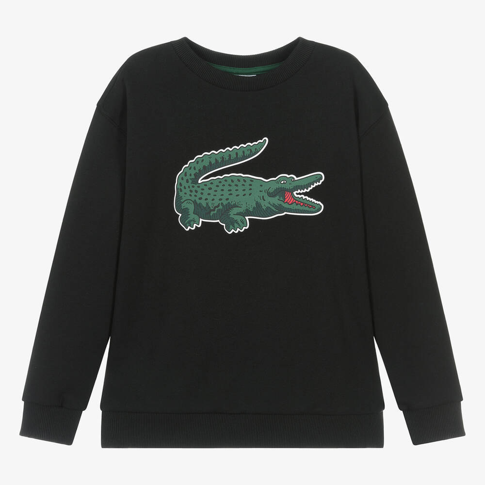 Lacoste - سويتشيرت قطن عضوي لون أسود | Childrensalon