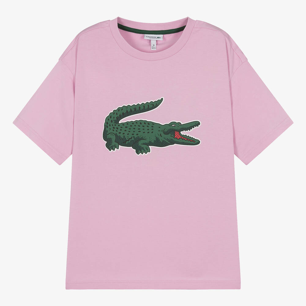 Lacoste - Розовая хлопковая футболка с крокодилом для подростков | Childrensalon